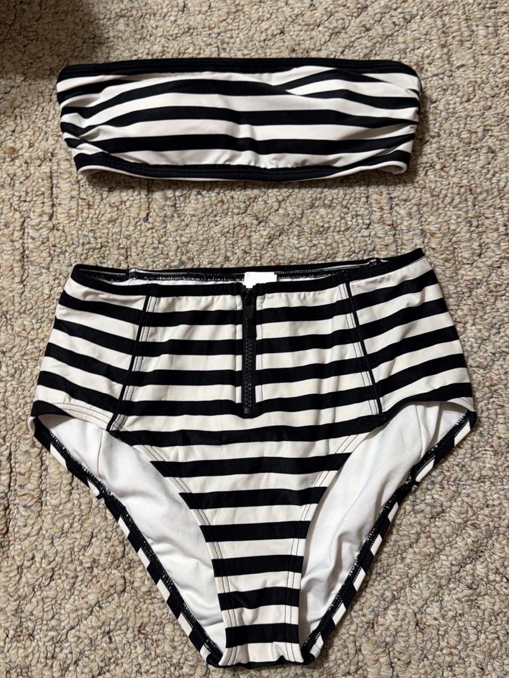 kate spade Black and White Striped High-Waist Bikini Set